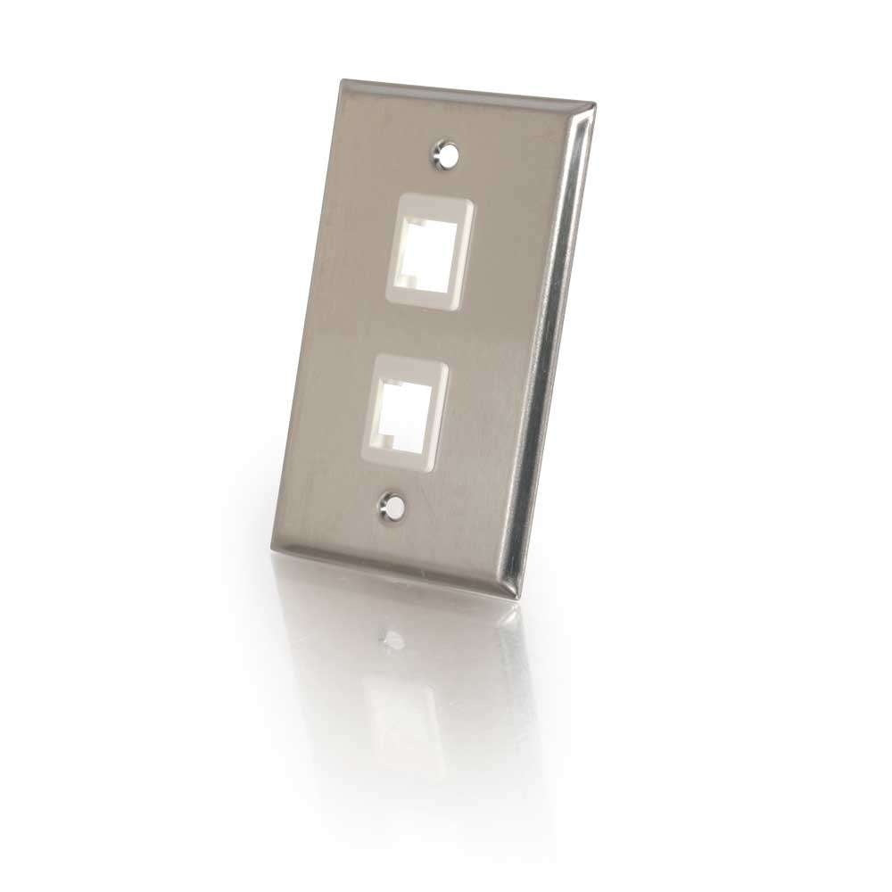 Two Port Keystone Single Gang Wall Plate Stainless Steel CG37094 - C2G - Two Port Keystone Single Gang Wall Plate Stainless Steel