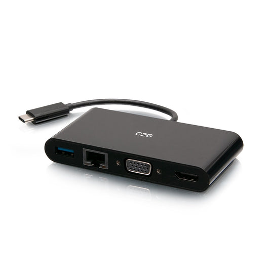 C2G29828 - C2G - USB-C to HDMI VGA USB-A and RJ45 Multiport Adapter 4K 30Hz Black