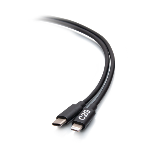 C2G54555 - C2G - 3ft (0.9m) USB-C Male to Lightning Male Sync and Charging Cable Black