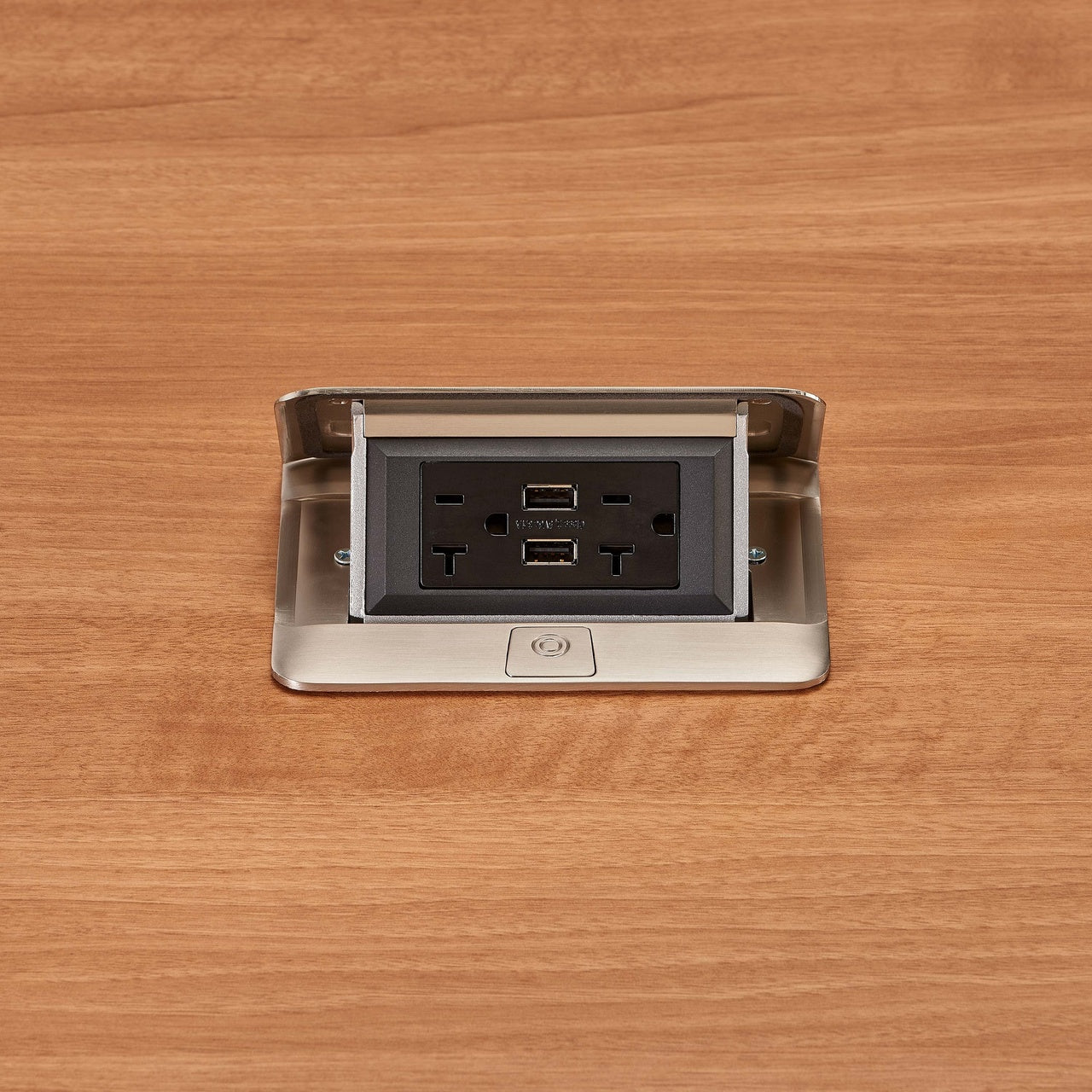 DQFP20UST - Wiremold - DQFP20UST Cord Ended deQuorum Single Flip Up Unit with USB in Stainless Steel
