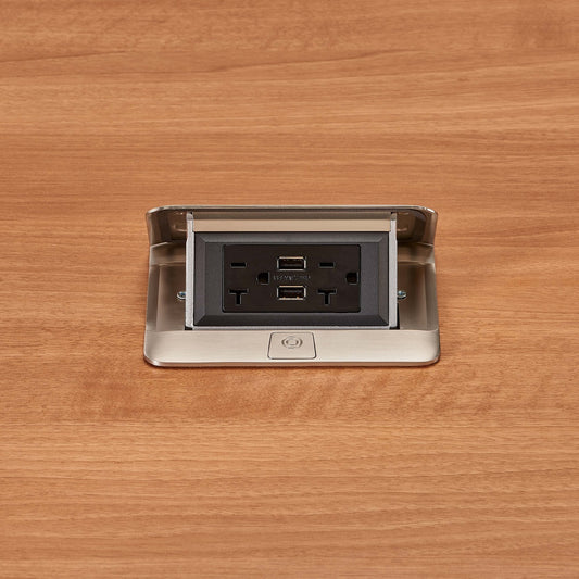 DQFP20UST - Wiremold - DQFP20UST Cord Ended deQuorum Single Flip Up Unit with USB in Stainless Steel