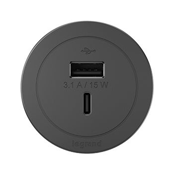 RFPCUAUC-BK10 - Wiremold - Round FPC with USB Only in Black with 10 ft Combo USB-A and USB-C