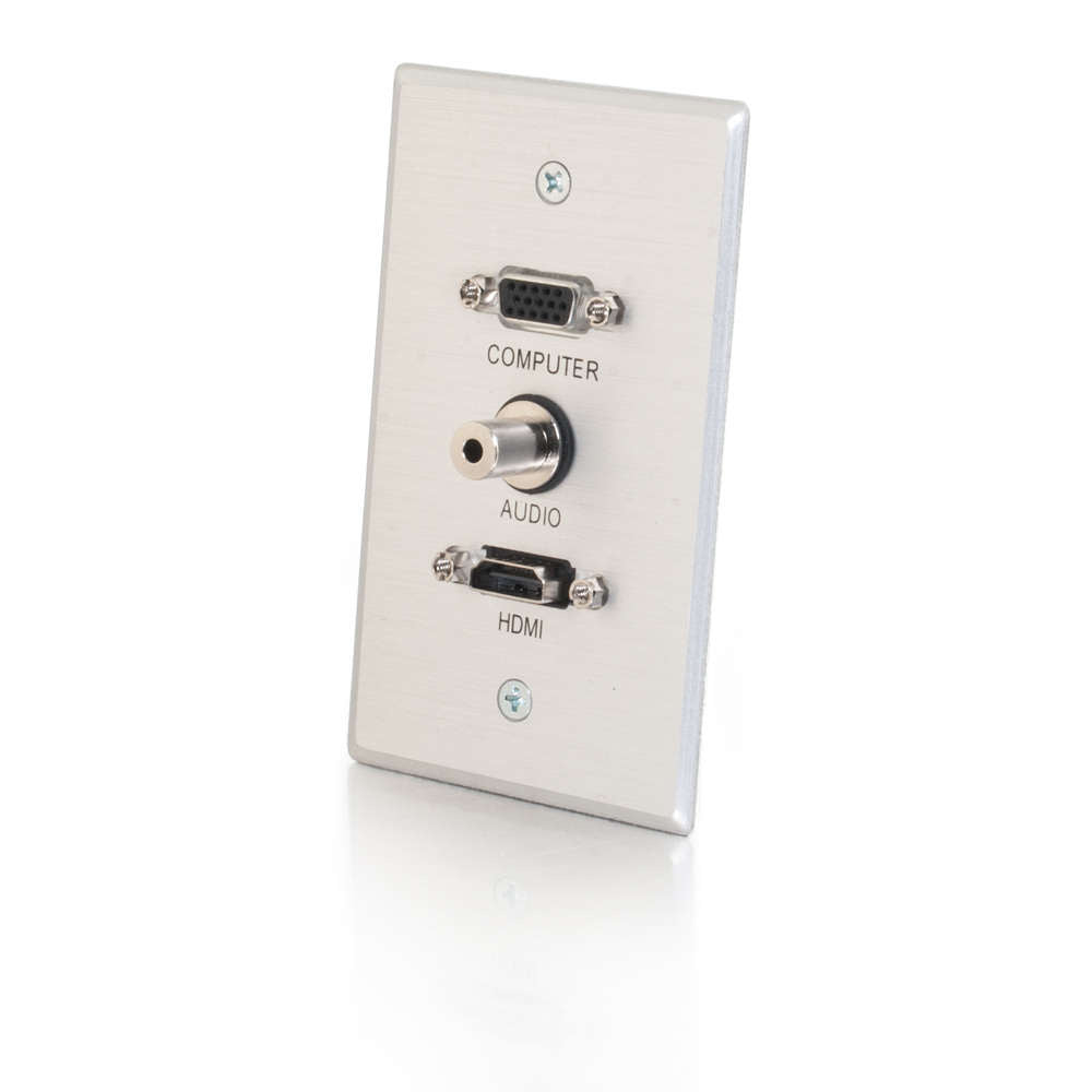 CG41034 - C2G - HDMI VGA and 3.5mm Audio Pass Through Single Gang Wall Plate Brushed Aluminum