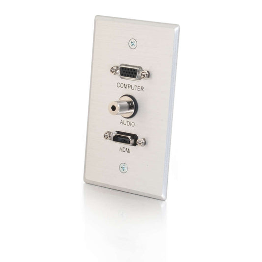 CG41034 - C2G - HDMI VGA and 3.5mm Audio Pass Through Single Gang Wall Plate Brushed Aluminum