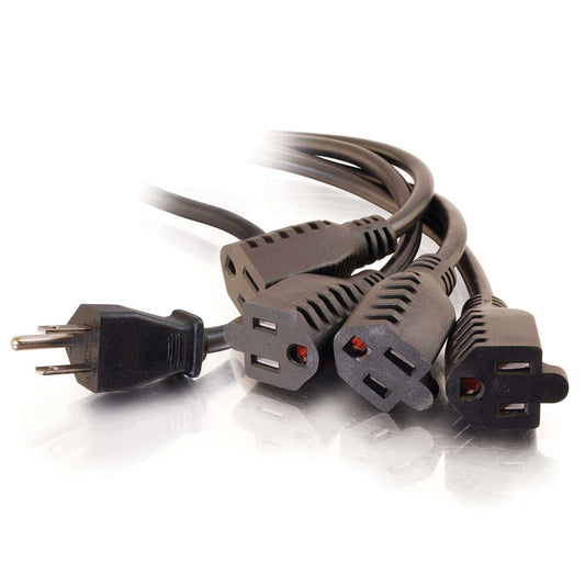 CG29803 - C2G - 18 Inch 16 AWG 1to4 Power Cord Splitter 1 NEMA 515P to 4 NEMA 515R