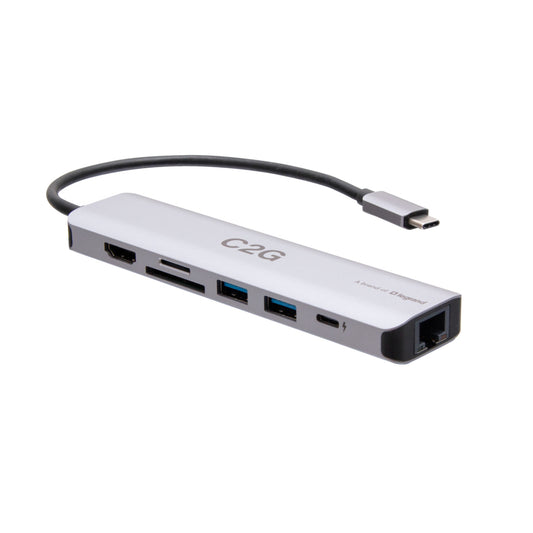 C2G58888 - C2G - USB-C to HDMI USB-A SD Card Reader Ethernet and USB-C Mini Docking Station 4K 60Hz Gray