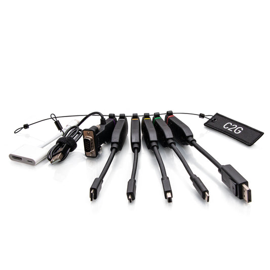 C2G30286 - C2G - Universal 4K HDMI Dongle Adapter Ring with Color Coded Mini DisplayPort DisplayPort USB-C Lightning VGA Mini HDMI and Micro HDMI