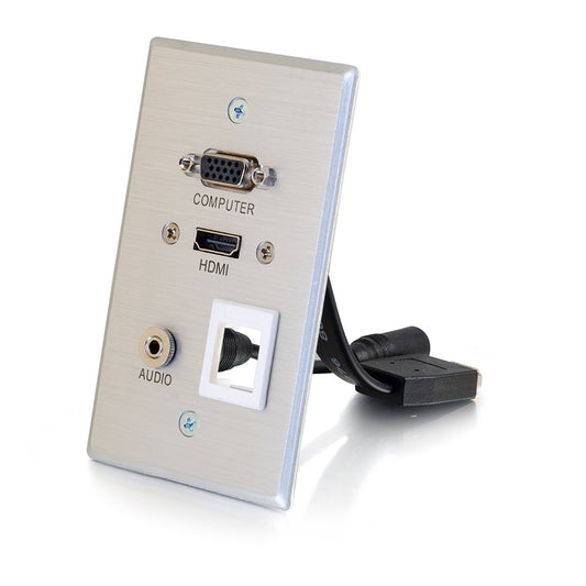 CG39705 - C2G - HDMI VGA 3.5mm Audio Pass Through Single Gang Wall Plate with One Keystone Aluminum
