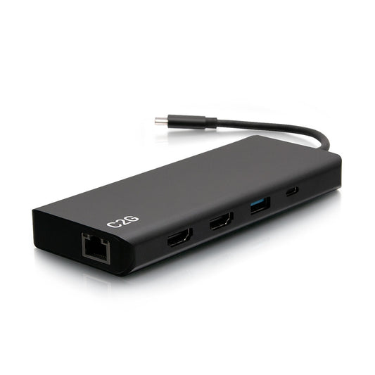 C2G54488 - C2G - USB-C 9in1 Dual Display Docking Station with HDMI Ethernet USB 3.5mm Audio and Power Delivery up to 60W 4K 30Hz TAA Compliant