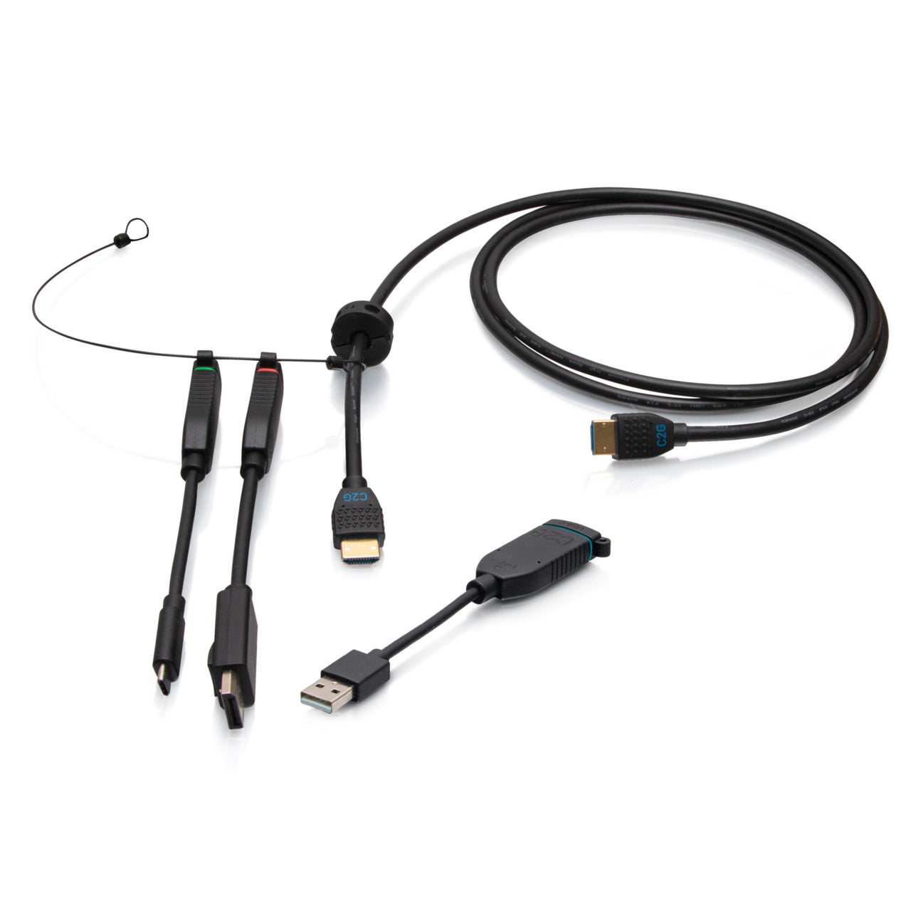 C2G4200586 - C2G - 6ft (1.8m) 4K HDMI Premium Cable and Universal Dongle Adapter Ring with Color Coded HDMI to DisplayPort HDMI to USB-C and USB-C to USB-A without Pull Tab
