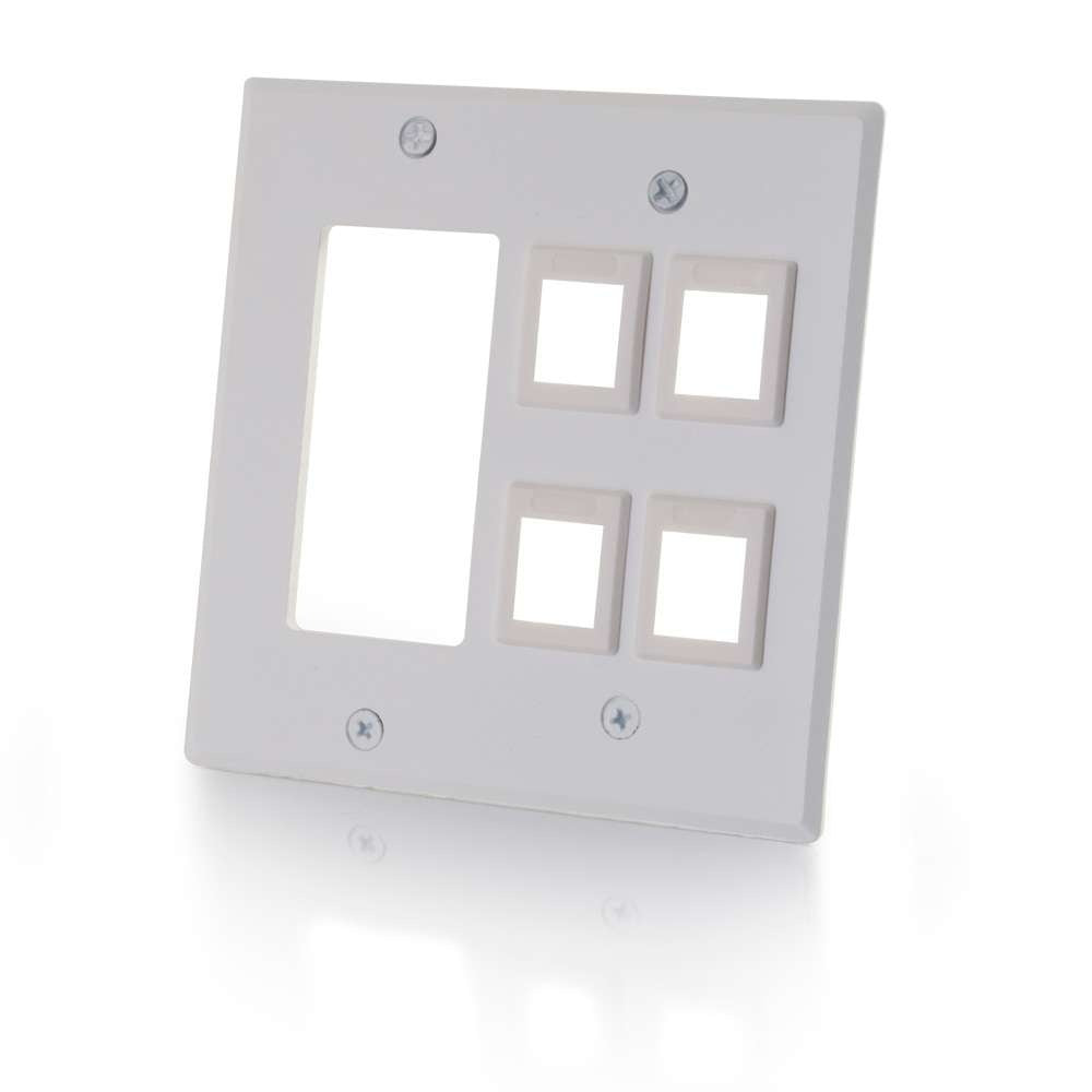 CG41341 - C2G - One Cutout with Four Keystone Double Gang Wall Plate White