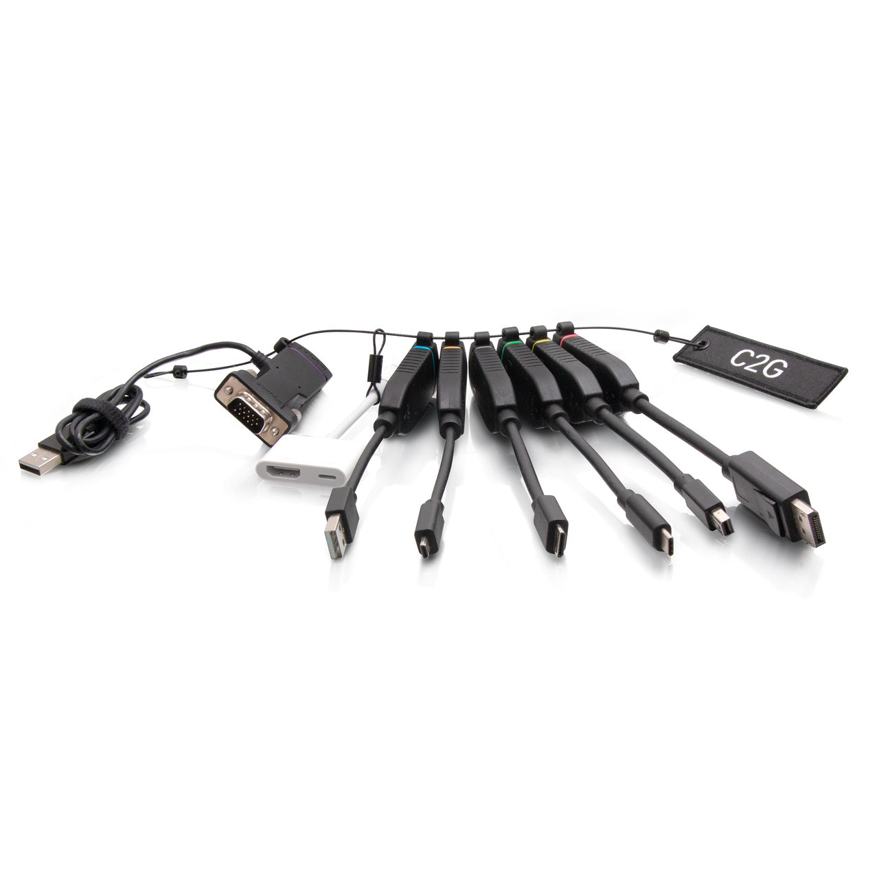 C2G30292 - C2G - Universal 4K HDMI Dongle Adapter Ring with Color Coded Mini DisplayPort DisplayPort USB-C Lightning VGA Mini HDMI Micro HDMI and USB-A Male to USB-C Female