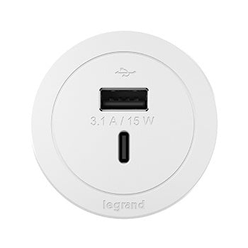 RFPCUAUC-WH10 - Wiremold - Round FPC with USB Only in White with 10 ft Combo USB-A and USB-C
