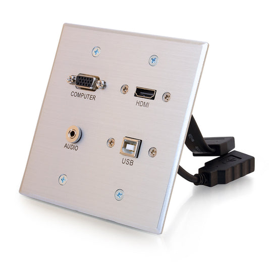 CG39703 - C2G - HDMI VGA 3.5mm and USB Pass Through Double Gang Wall Plate Aluminum