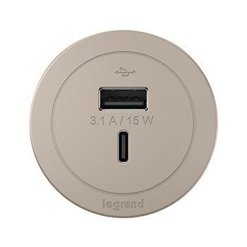 RFPCUAUC-NI - Wiremold - Round FPC with USB Only in Nickel Combo USB-A and USB-C