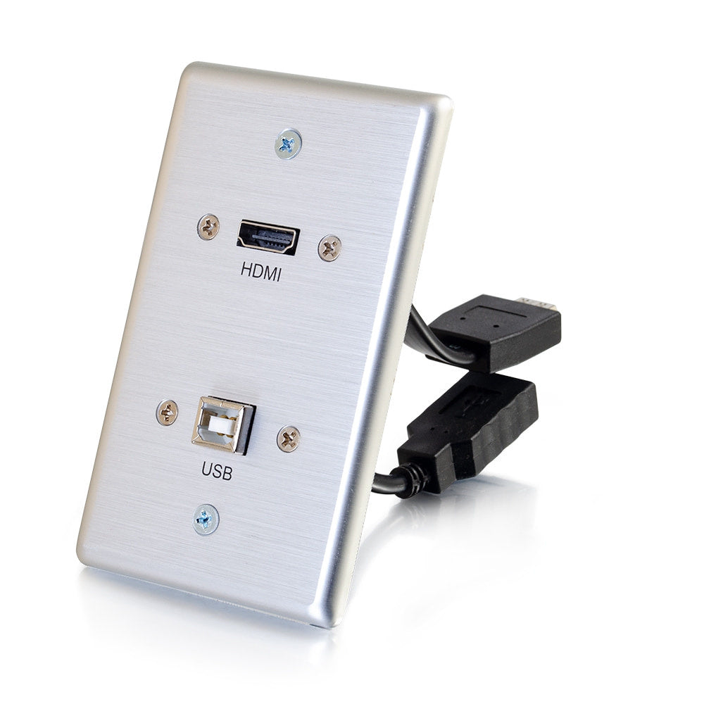 CG39874 - C2G - HDMI and USB Pass Through Single Gang Wall Plate Brushed Aluminum