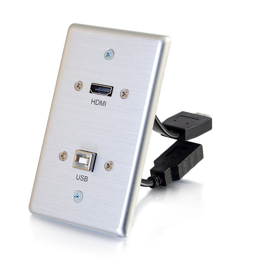 CG39874 - C2G - HDMI and USB Pass Through Single Gang Wall Plate Brushed Aluminum