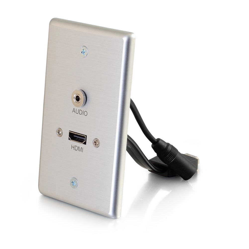 CG39871 - C2G - HDMI and 3.5mm Audio Pass Through Single Gang Wall Plate Brushed Aluminum