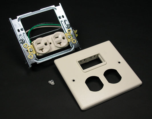 V4047WS - Wiremold - V4047WS 4047 Two Gang Cover One Duplex Receptacle Installed II Mini Adapter in Ivory