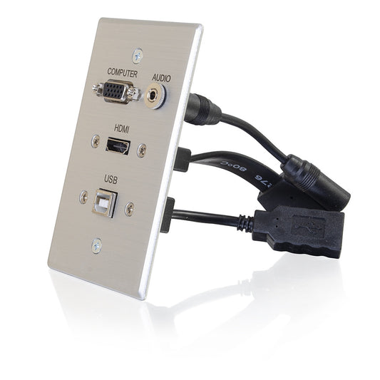 CG39707 - C2G - HDMI VGA 3.5mm Audio and USB Pass Through Single Gang Wall Plate Aluminum