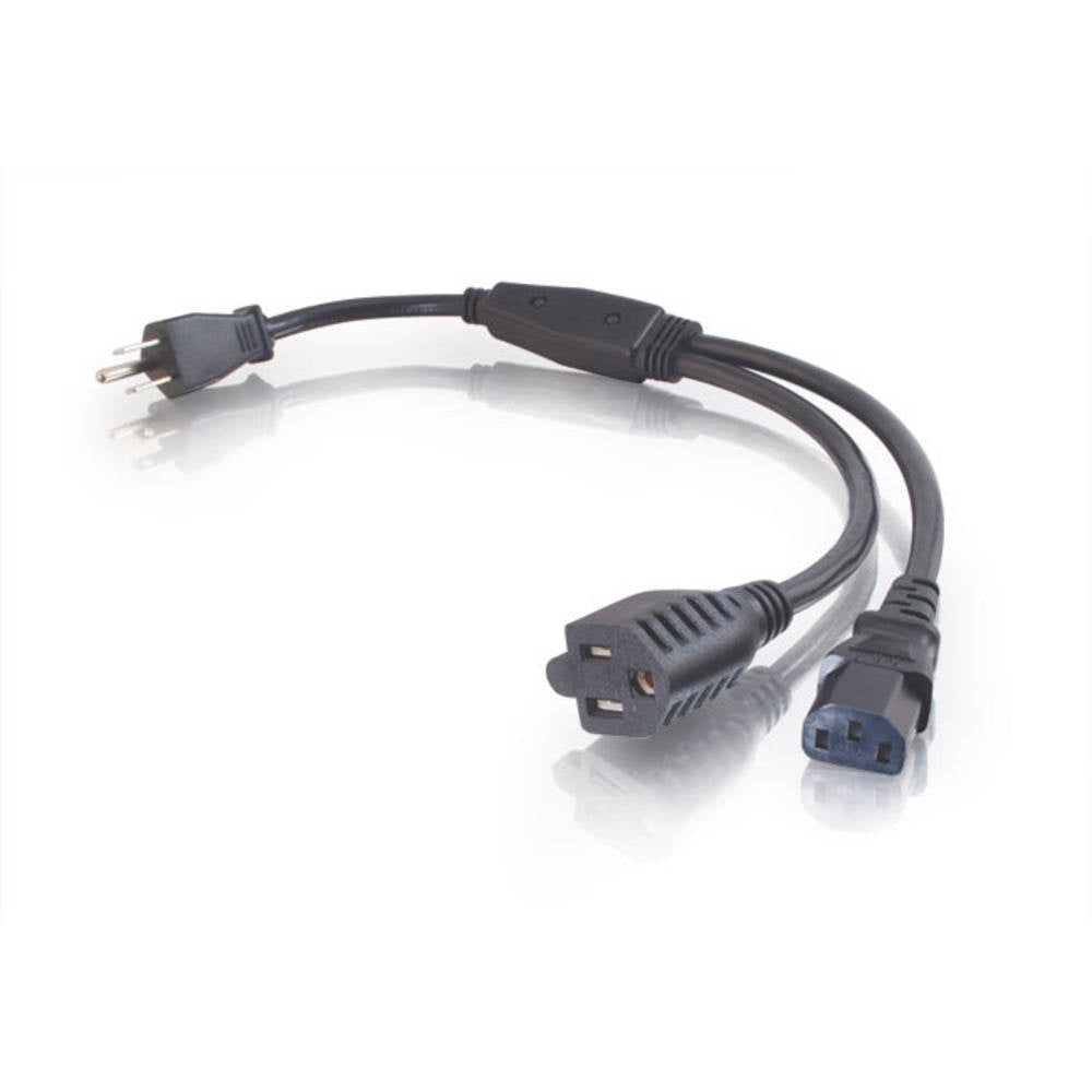 CG29810 - C2G - 15ft 16 AWG 1to2 Power Cord Splitter NEMA 515P to 1 NEMA 515 plus1 IEC320C13