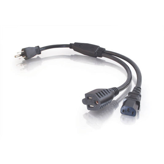 CG29810 - C2G - 15ft 16 AWG 1to2 Power Cord Splitter NEMA 515P to 1 NEMA 515 plus1 IEC320C13
