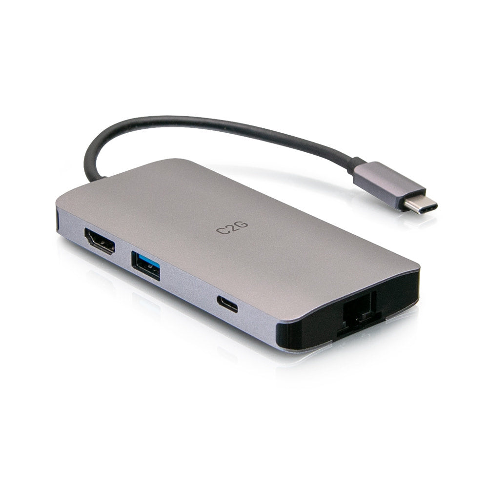C2G54458 - C2G - USB-C 8in1 Mini Dock with HDMI 2x USB-A Ethernet SD Card Reader and USB-C Power Delivery