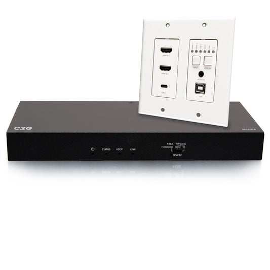 C2G31020 - C2G - Dual 4K HDMI HDBaseT USB-C 3.5mm and USA-B to A over Cat Extender Wall Plate Transmitter to Audio DeEmbedding Box Receiver 4K 60Hz