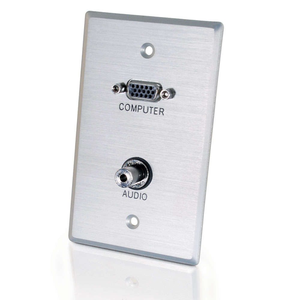 CG40505 - C2G - VGA and 3.5mm Audio Pass Through Single Gang Wall Plate Brushed Aluminum