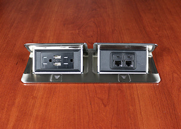 DQFP15UST-2A - Wiremold - DQFP15UST2A Cord Ended deQuorum Dual FlipUp Unit with USB in Stainless Steel