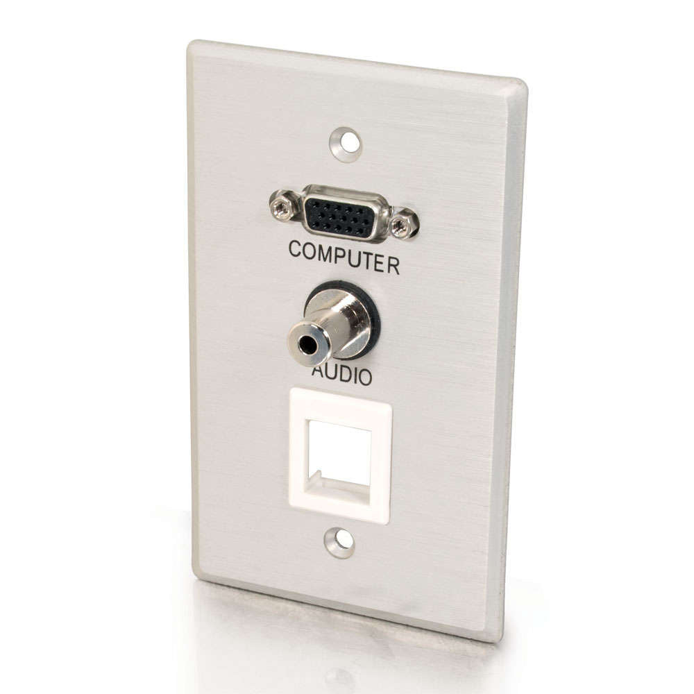 CG40572 - C2G - VGA and 3.5mm Audio Pass Through Single Gang Wall Plate with One Keystone Brushed Aluminum