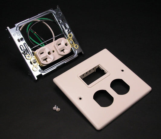 V4047WM - Wiremold - V4047WM 4047 Two Gang Cover One Duplex Receptacle Installed Activate Mini Adapter in Ivory