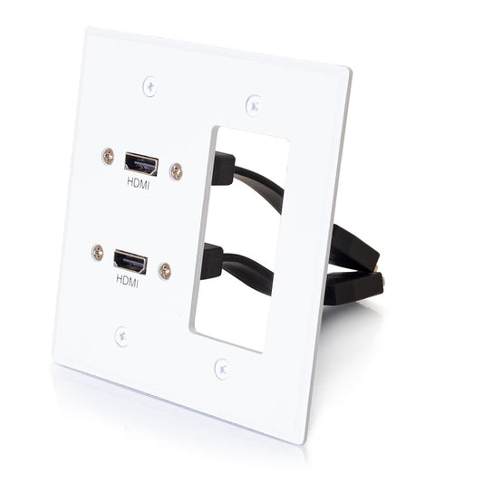 CG39708 - C2G - Dual HDMI Pass Through Double Gang Wall Plate with One Decorative Cutout White