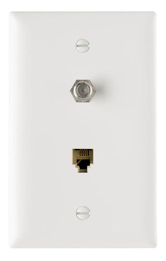 TPTELTVW - On-Q - 1Gang Preconfigured Wall Plate with One RJ11 Telephone Jack and One FType Coupler in White