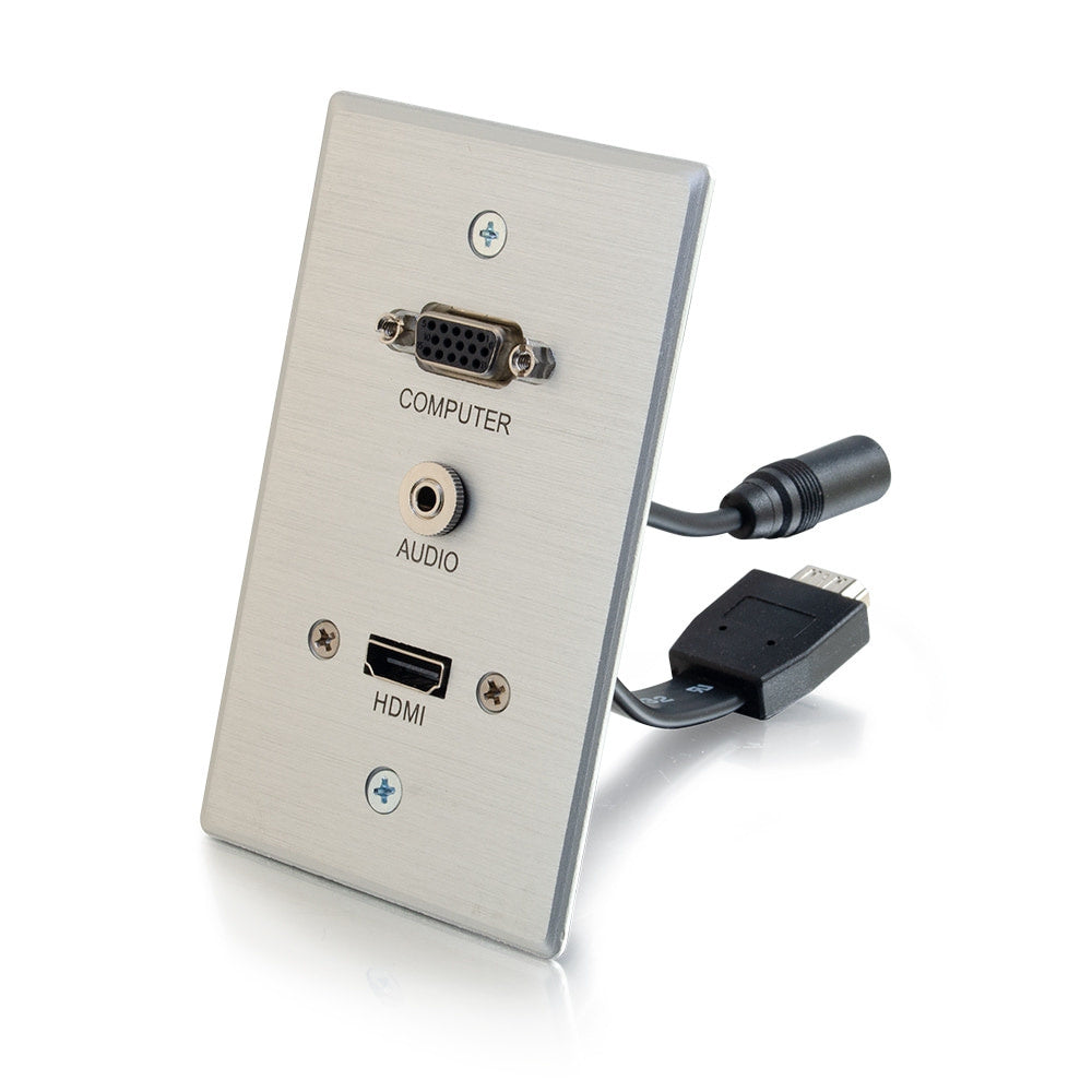 CG60144 - C2G - HDMI VGA plus 3.5mm Pass Through Single Gang Wall Plate Aluminum