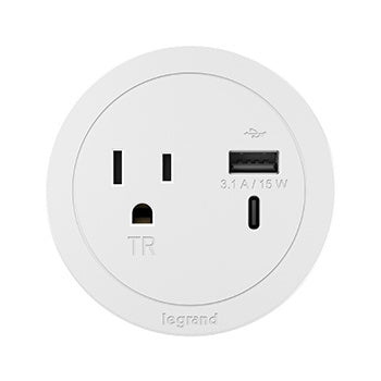 RFPCRUAUC-WH - Wiremold - Round FPC with 1 Outlet with USB in White Combo USB-A and USB-C