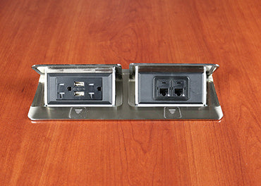 DQFP20UST-2A - Wiremold - DQFP20UST2A Cord Ended deQuorum Dual FlipUp Unit with USB in Stainless Steel