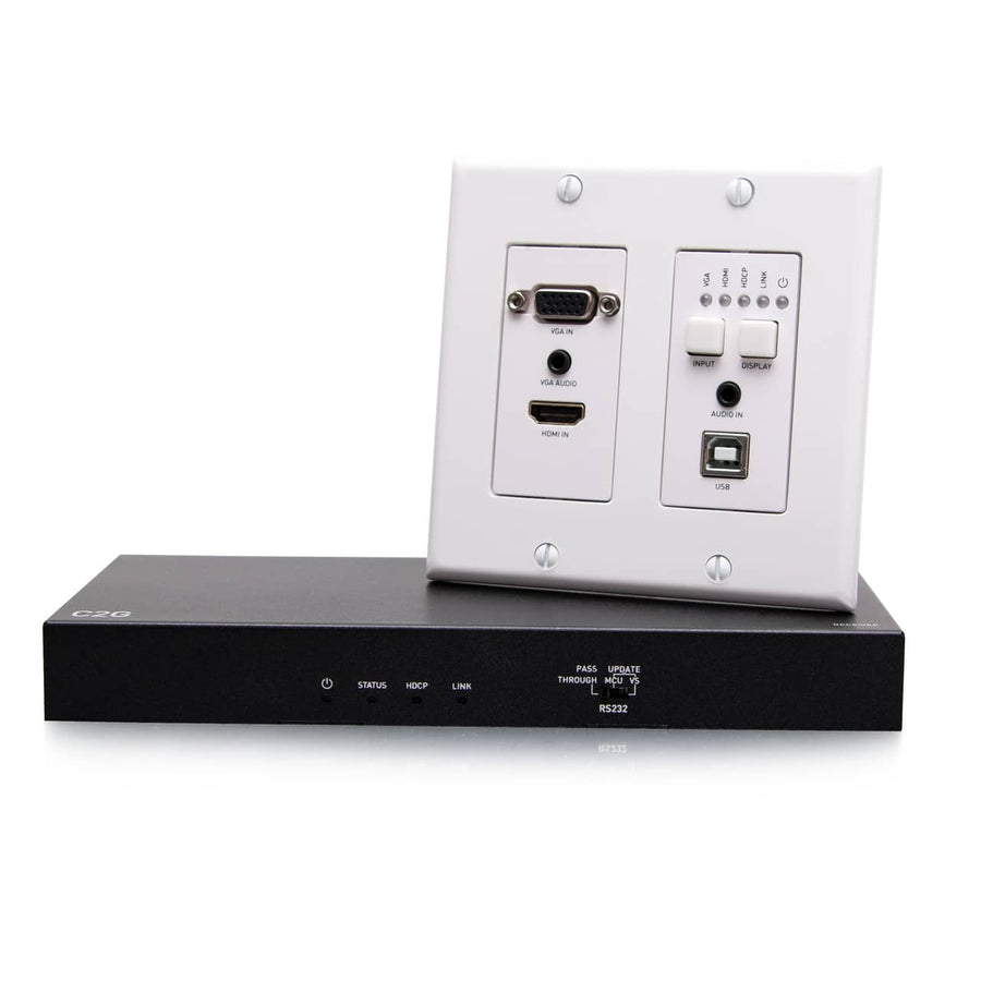 HDMI® HDBaseT + VGA, 3.5mm, and USB-B to A over Cat Extender Wall Plate Transmitter to Box Receiver - 4K 60Hz