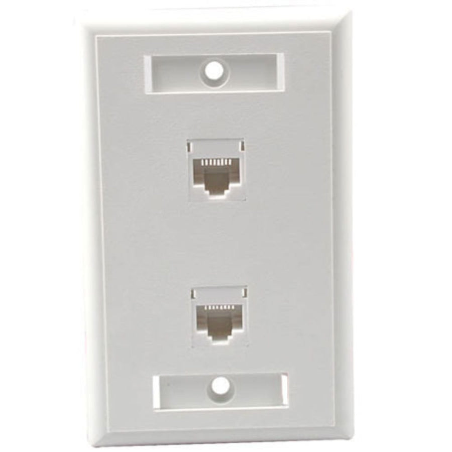 Two Port Cat5E RJ45 Configured Single Gang Wall Plate - White