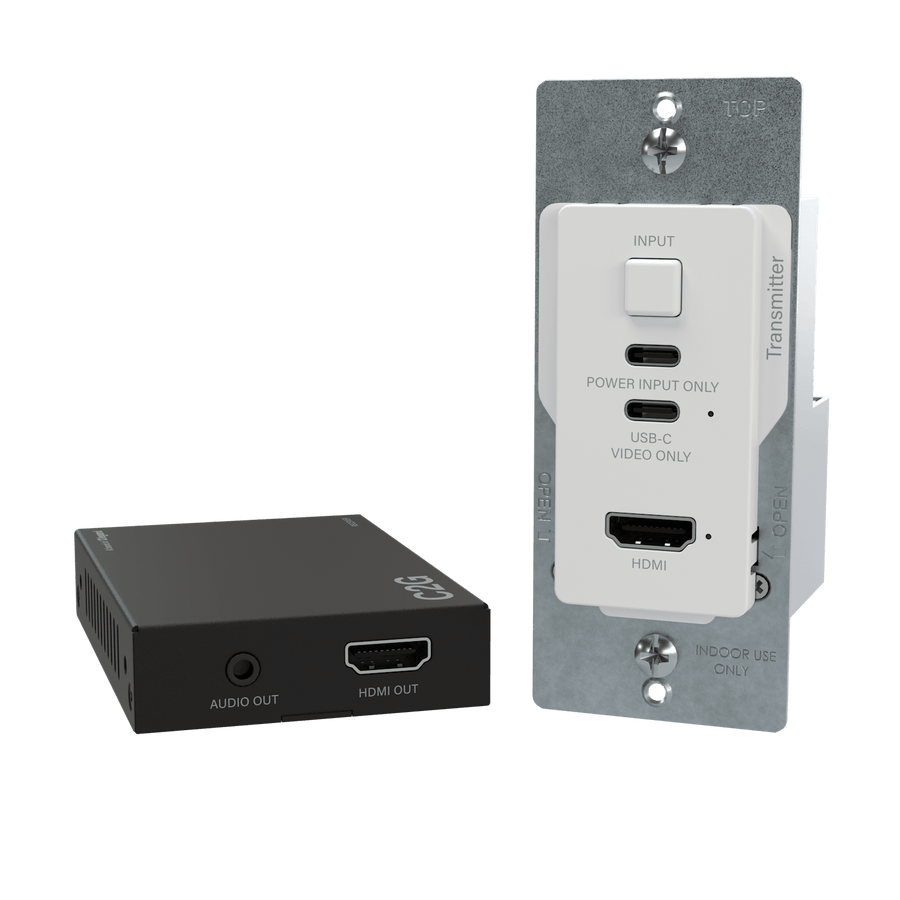HDMI® and USB-C Video and Charging over Cat Extender Wall Plate Transmitter to Box Receiver - 4K 60Hz