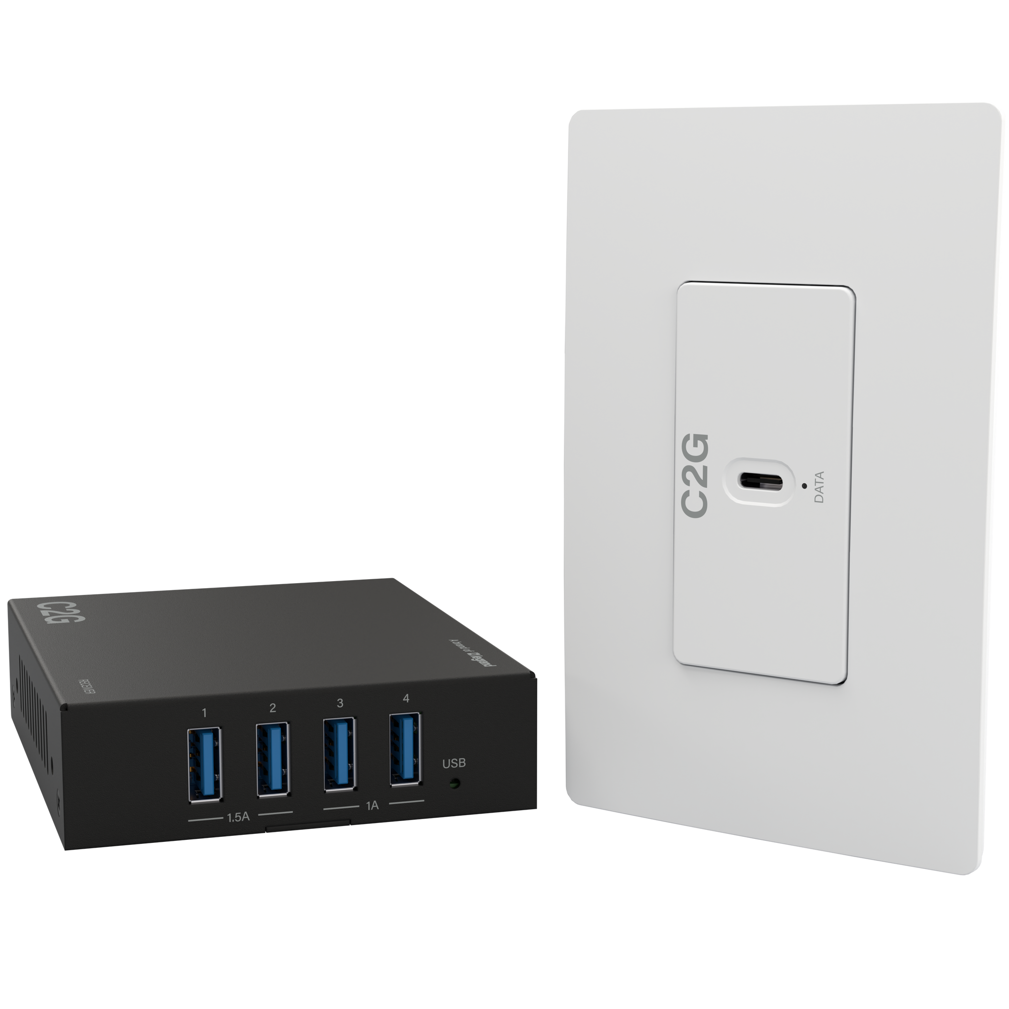 C2G54269 - C2G - Superbooster 1 Port USB over Cat6a Wall Plate to 4 Port USA-Box Extender Kit USB 3.2 Gen1 5Gbps