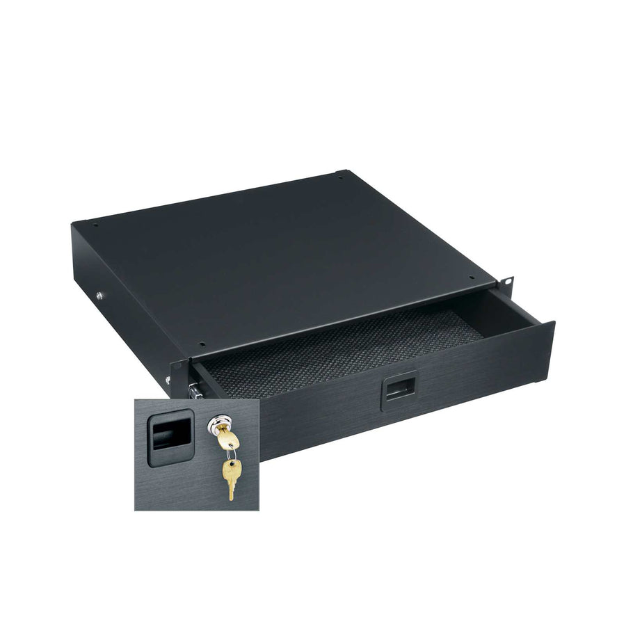 2 RU Rackmount Drawer, Black Brushed and Anodized with Lock