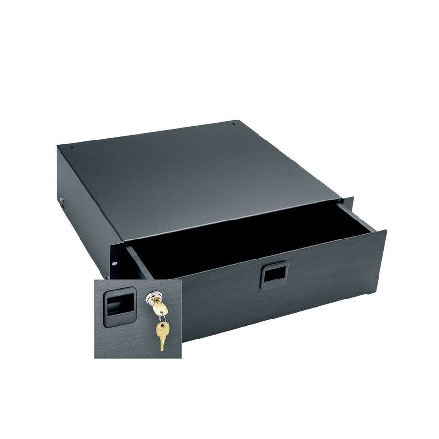 3 RU Rackmount Drawer, Black Brushed and Anodized with Lock