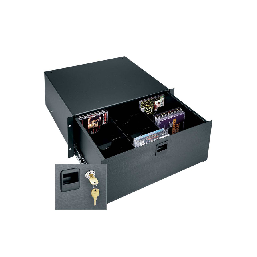 4 RU Rackmount Drawer, Black Brushed and Anodized with Lock