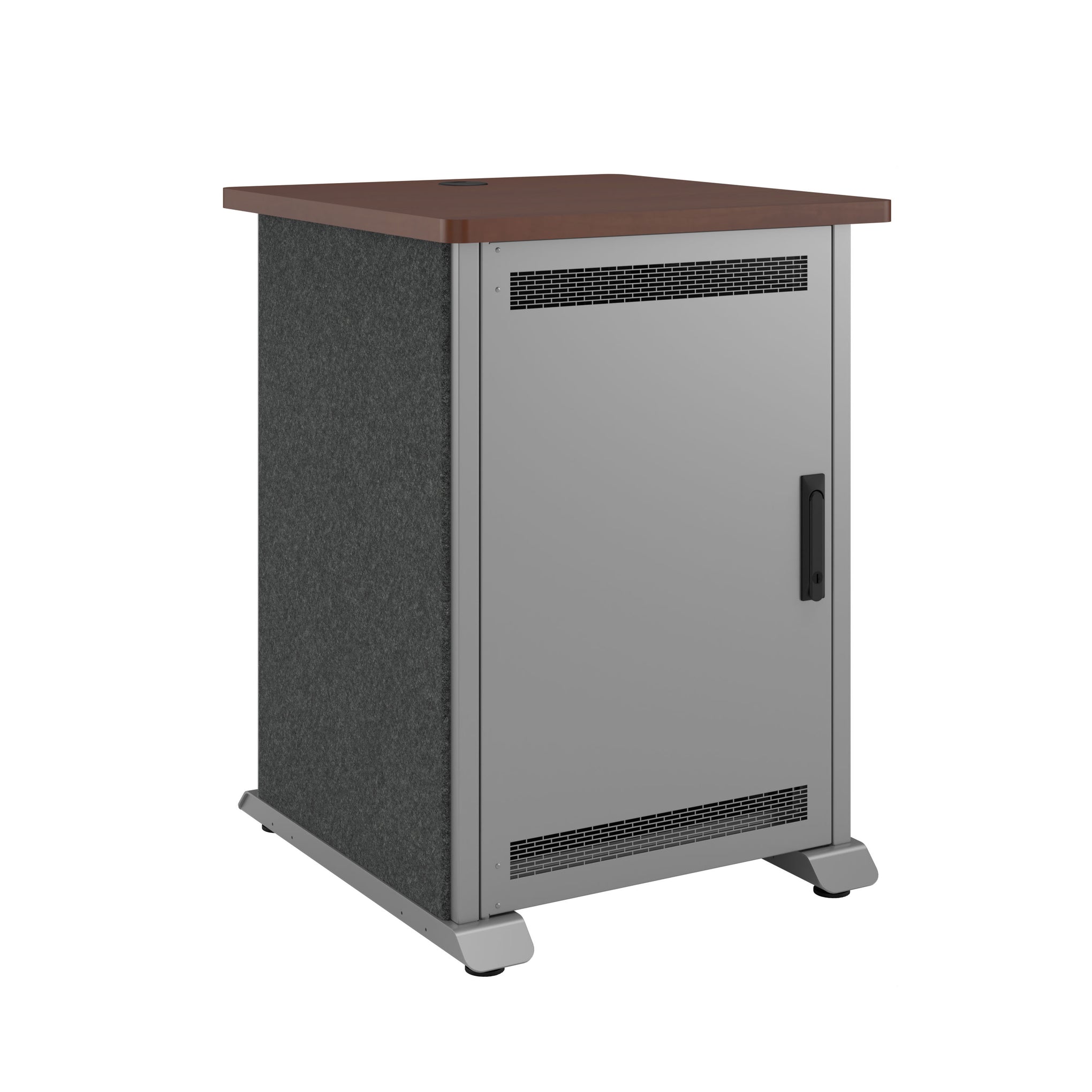 FMR-1227E0MC - Middle Atlantic - Forum Side Cart Rack 12RU 27 Deep Wilsonart Biltmore Cherry Magnesium Powdercoat Charcoal Gray Felt
