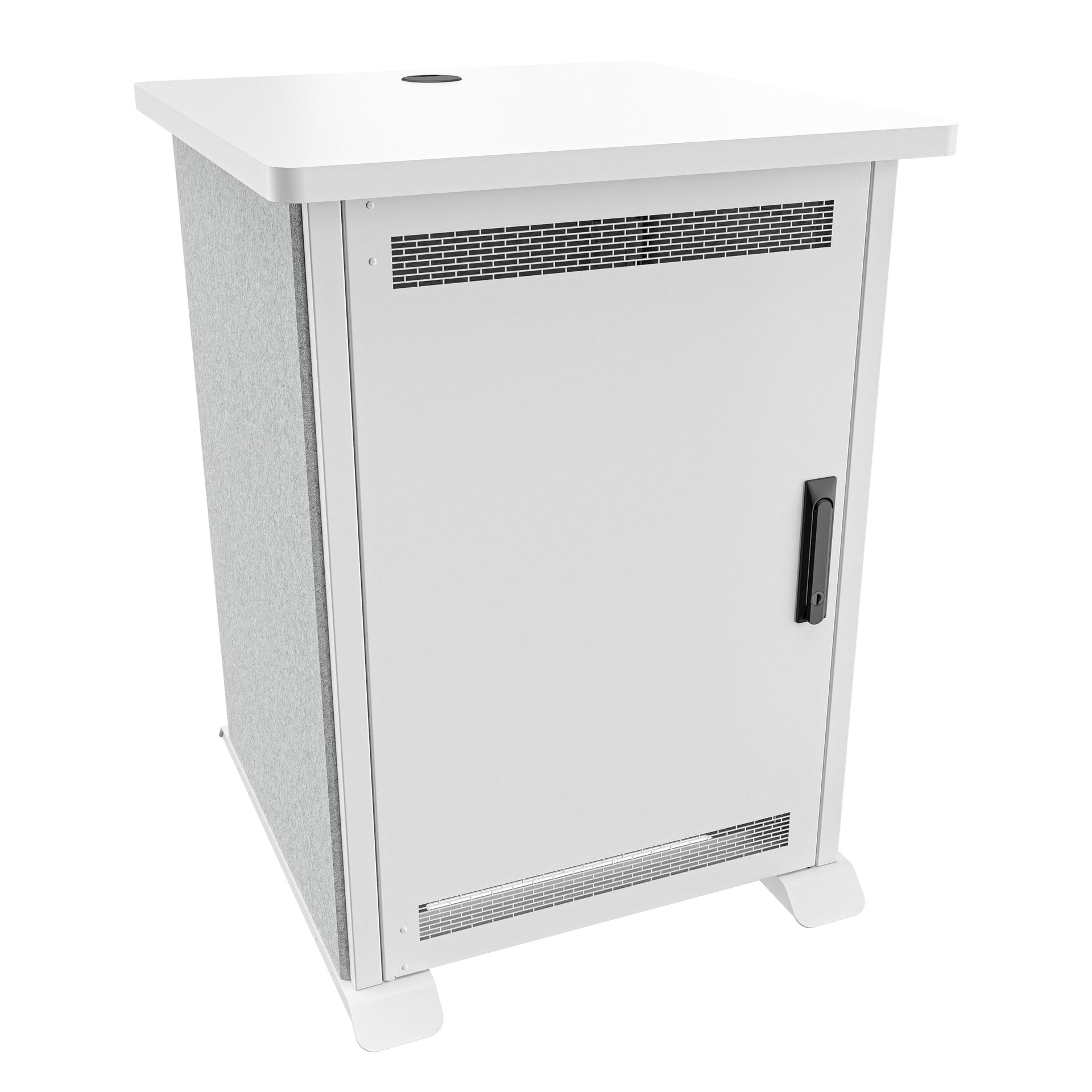 FMR-1627D8WS - Middle Atlantic - Forum Side Cart Rack 16RU 27 Deep Wilsonart Designer White White Powdercoat Silver Gray Felt