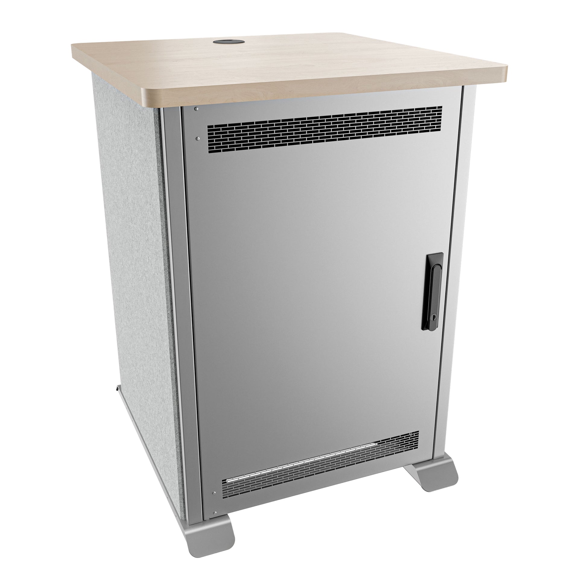FMR-1627E1MS - Middle Atlantic - Forum Side Cart Rack 16RU 27 Deep Wilsonart Kensington Maple Magnesium Powdercoat Silver Gray Felt