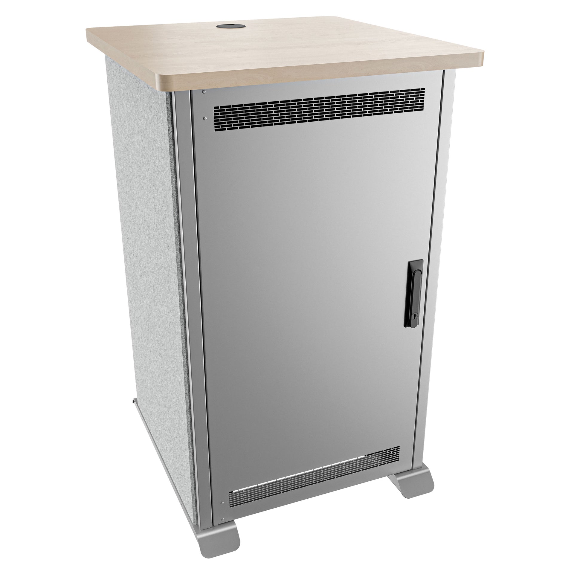 FMR-2027E1MS - Middle Atlantic - Forum Side Cart Rack 20RU 27 Deep Wilsonart Kensington Maple Magnesium Powdercoat Silver Gray Felt