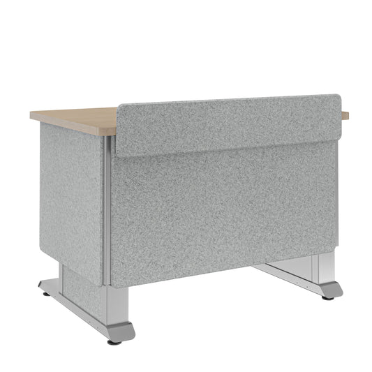FML-42AE1MS-USC - Middle Atlantic - Forum Lectern 42 Wide Electrically Height Adjustable Wilsonart Kensington Maple Magnesium Powdercoat Silver Gray Felt with Power for US Canada