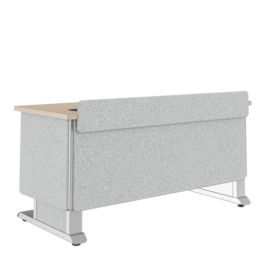 FML-60AE1MS-USC - Middle Atlantic - Forum Lectern 60 Wide Electrically Height Adjustable Wilsonart Kensington Maple Magnesium Powdercoat Silver Gray Felt with Power for US Canada